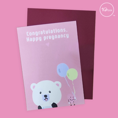 베어리 미니축하카드 + 봉투 (해피프레그넌시) (핑크)